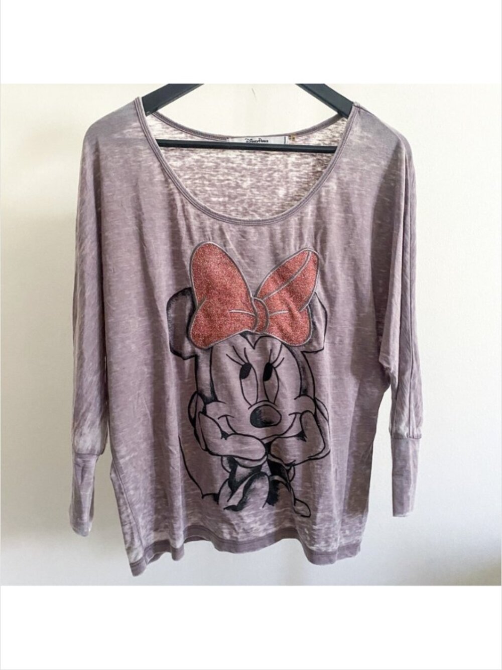 Disney Parks Minnie Mouse Pink Glitter Bow Tee Sz M